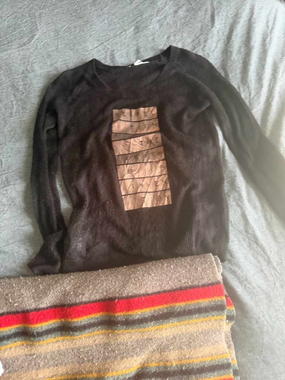 BCBG Black Crewneck Sweater with Brown Front Panel